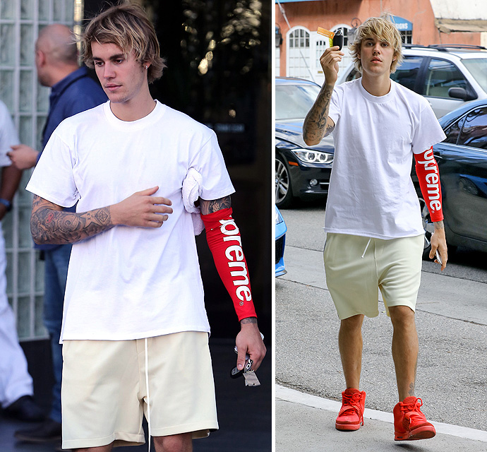 Justin Bieber Is Too Cool For School With His Supreme Arm Band, Yeezy Red Octobers, And $450K Lambo – X17 Online