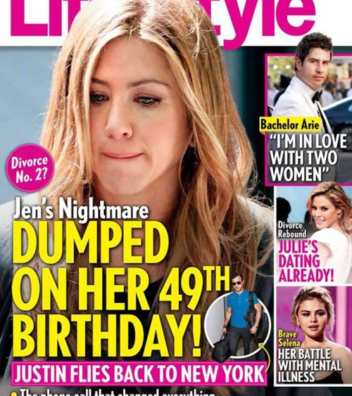 Brace Yourselves For The “Jennifer Aniston Is Crying Heartbroken Tears On Brad Pitt’s Shoulder ” Stories, Because She And Justin Theroux Have Split Up