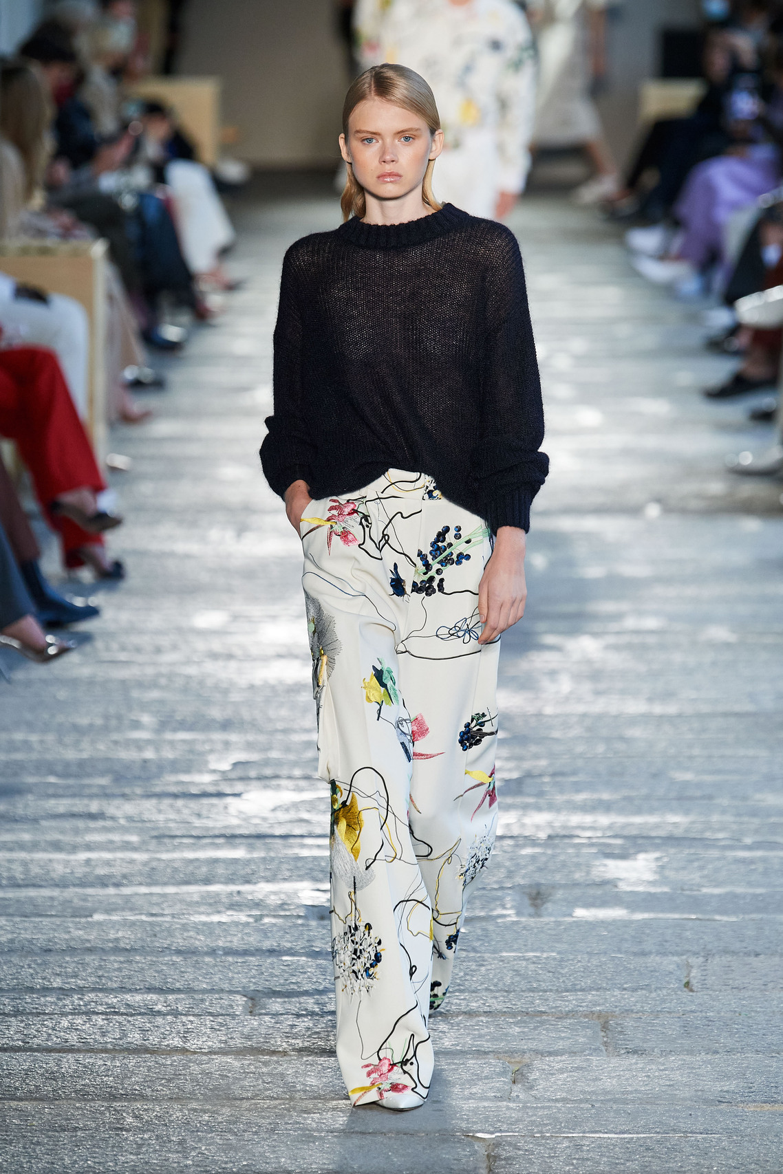 Gorgeous Floral print, eyelets and Irina Shayk among models at the Boss Spring 2021 show.