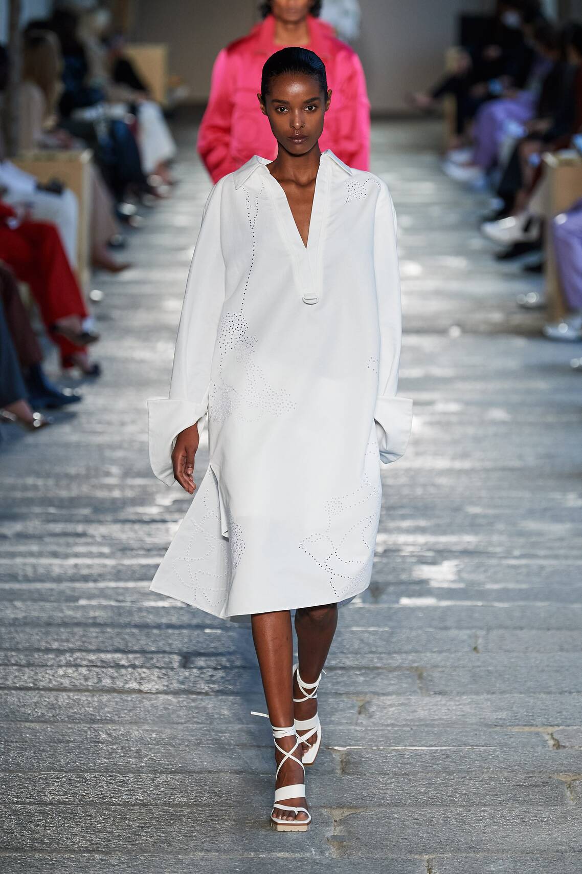Gorgeous Floral print, eyelets and Irina Shayk among models at the Boss Spring 2021 show.