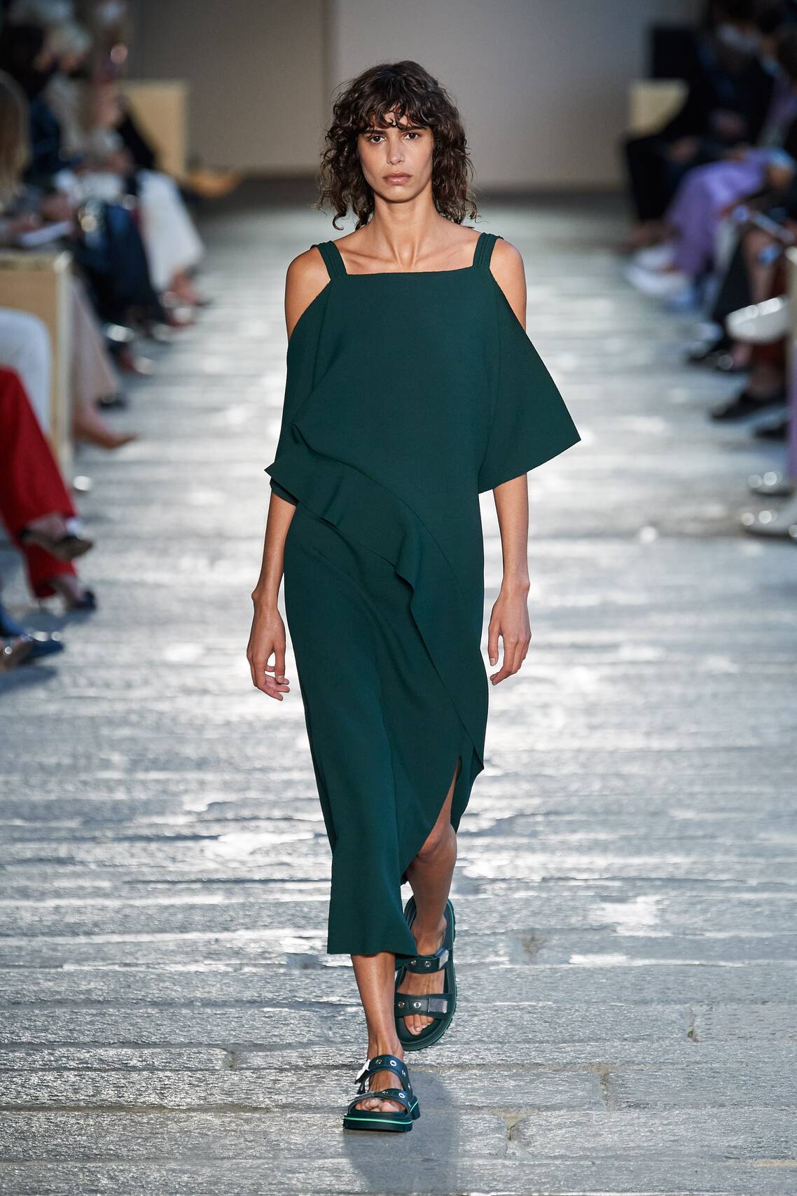Gorgeous Floral print, eyelets and Irina Shayk among models at the Boss Spring 2021 show.