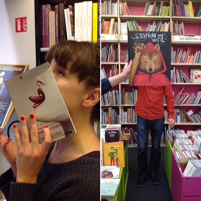 French Bookstore Librairie Mollat Customers Strategically Posing With Perfectly Matching Book Covers