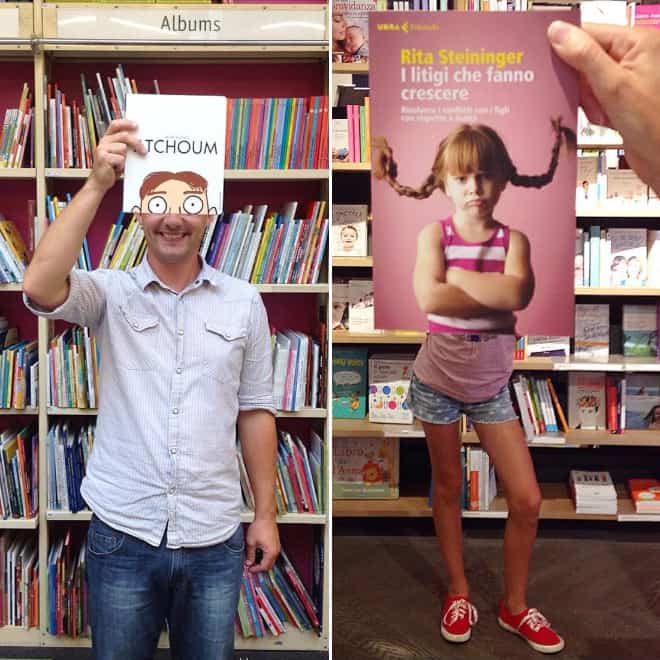 French Bookstore Librairie Mollat Customers Strategically Posing With Perfectly Matching Book Covers