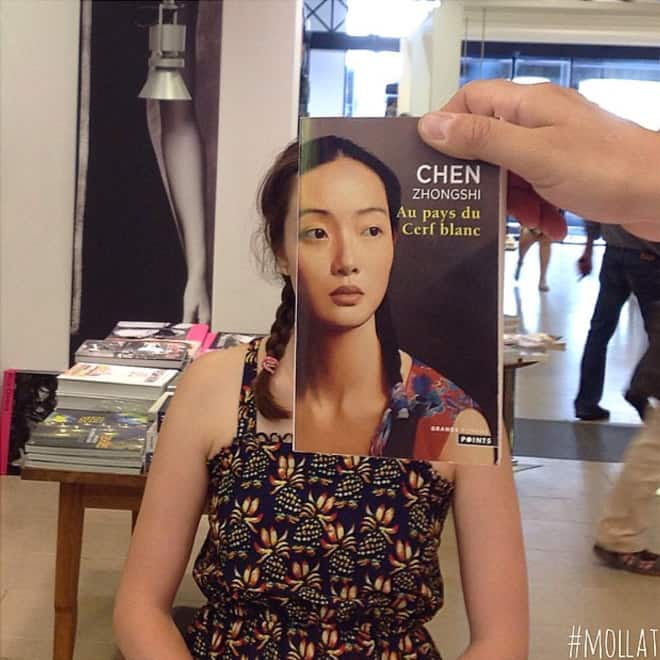 French Bookstore Librairie Mollat Customers Strategically Posing With Perfectly Matching Book Covers