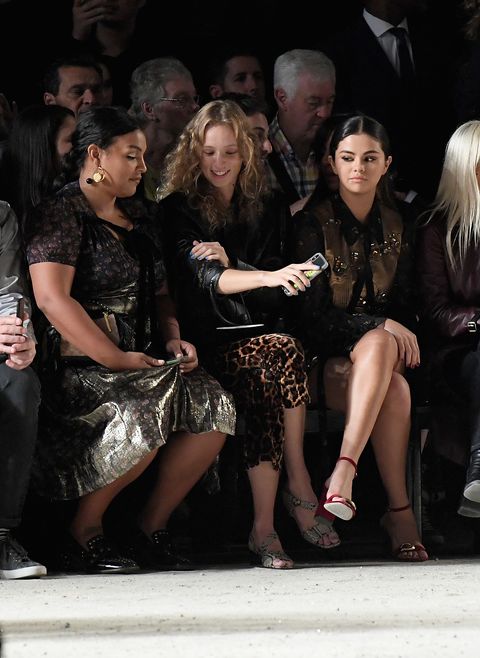 Selena Gomez in a Chic Gold Dress to Cheer on Anna Collins Making Her Runway Debut at Coach – ELLE.com