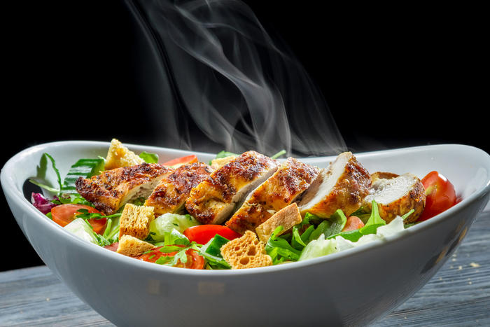 Yummy Warm Bella salad with chicken breast and apples Recipe