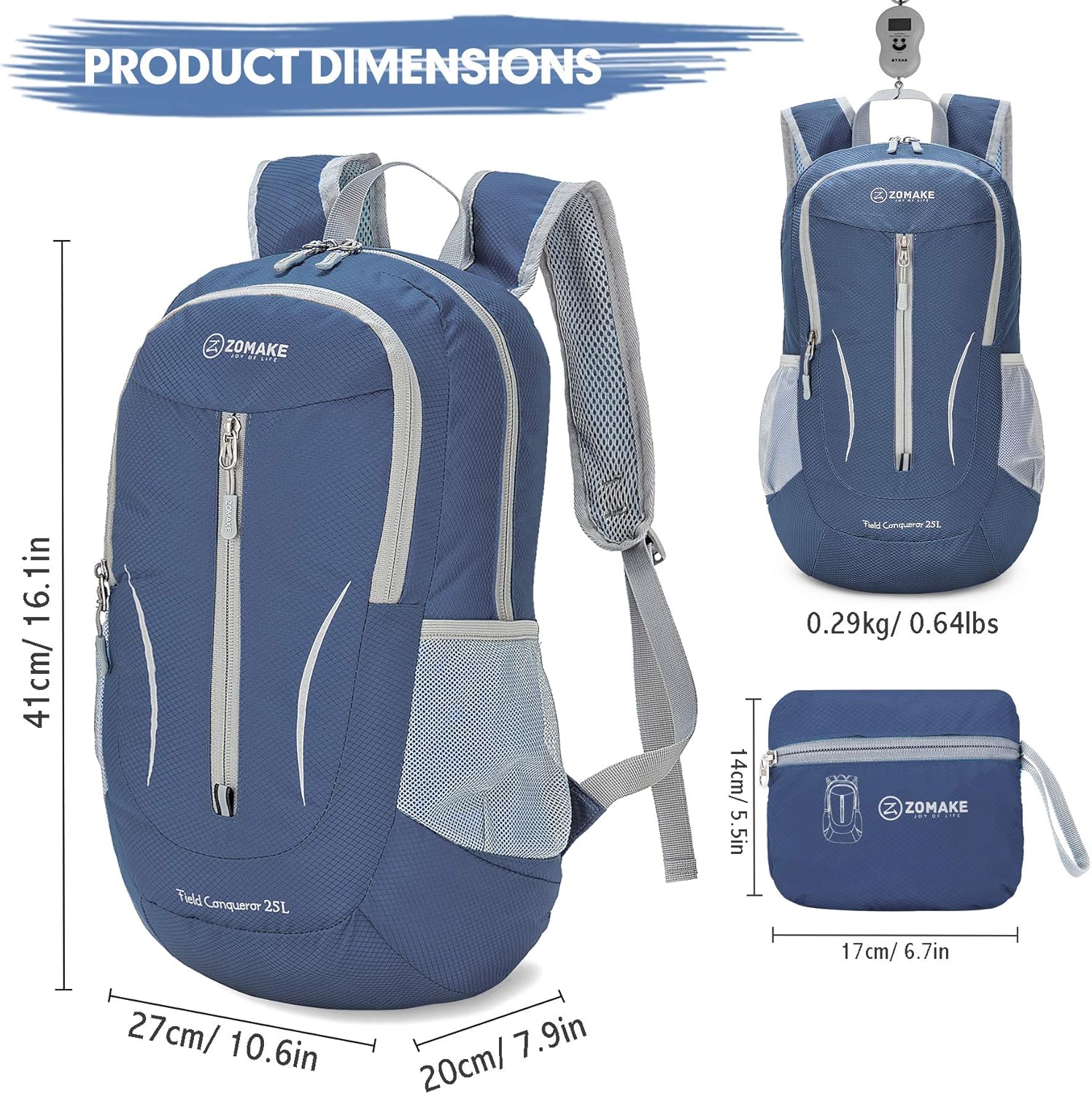 ZOMAKE 25L Navy Blue Packable Hiking Backpack